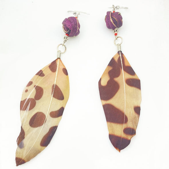 Orange Peel & Feather Earrings