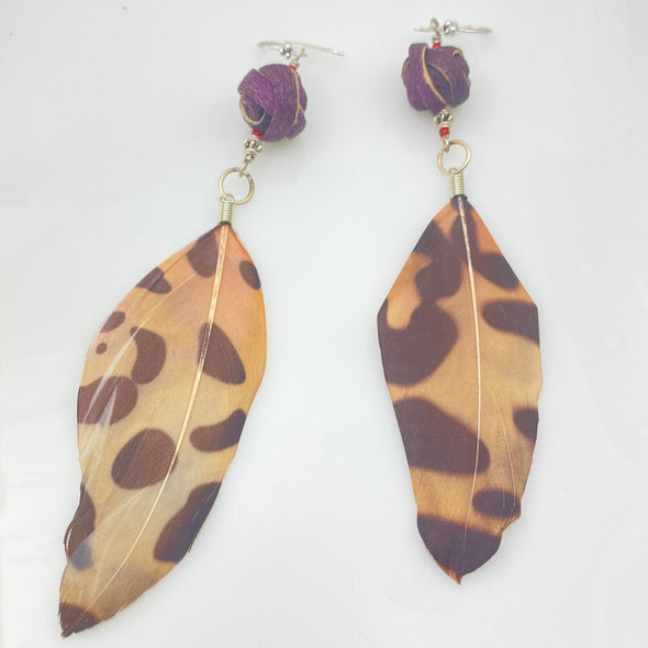 Orange Peel & Feather Earrings