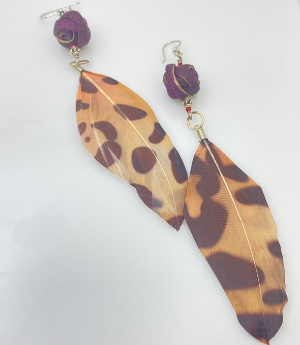 Orange Peel & Feather Earrings