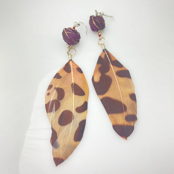 Orange Peel & Feather Earrings